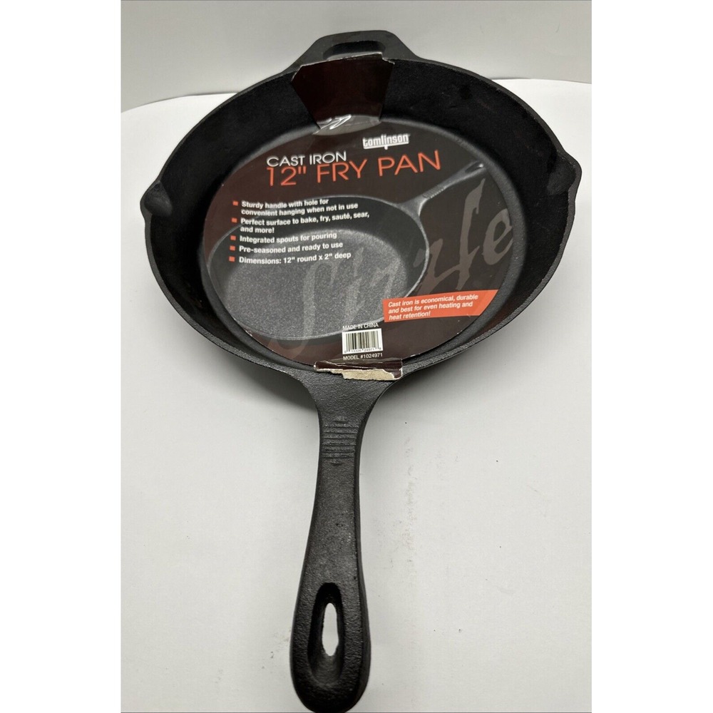 Tomlinson Cast Iron 12" Round Fry Pan Pour Spouts New Old Stock Preseasoned